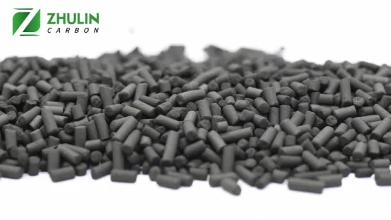 Colonna di pellet estruso speciale di carbone di cocco da 4 mm/carbone attivo granulare realizzato con carbone impregnato con KOH, Ki, Naoh, rame, standard ASTM